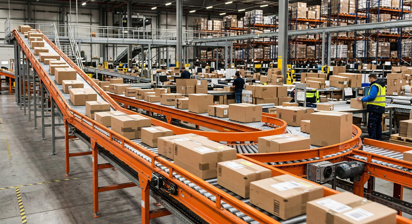 Industrial conveyor belt and roller systems installed in a warehouse by Alliance Material Handling in Jessup, MD
